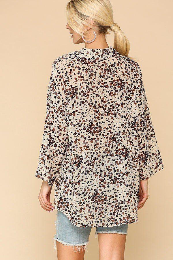 Animal Print Button Down Lapel Collar Shirt With Chest Pocket - Clothes For Her Online Store