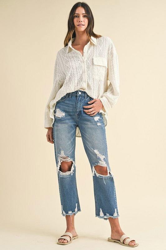 Annie Wear Distressed Raw Hem Cropped Jeans - Clothes For Her Online Store