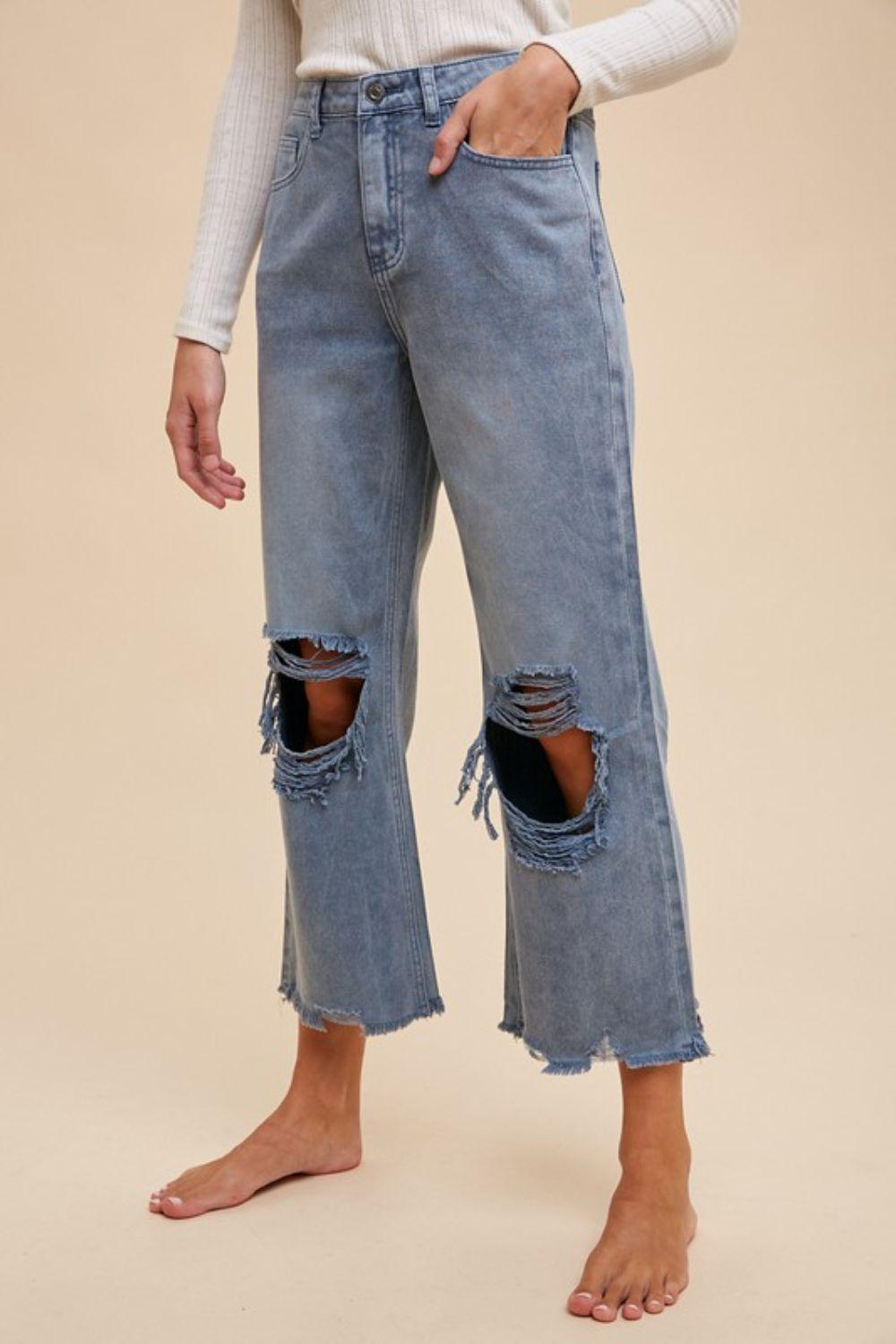 Annie Wear Distressed Raw Hem Jeans - Clothes For Her Online Store