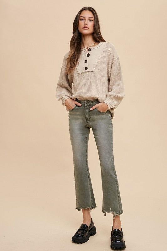 Annie Wear Half Button Ribbed Hem Sweater - Clothes For Her Online Store