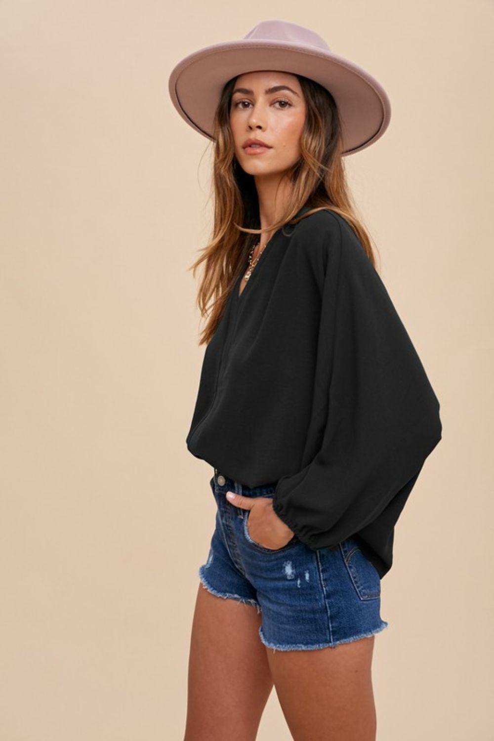Annie Wear Notched Batwing Sleeve Blouse - Clothes For Her Online Store
