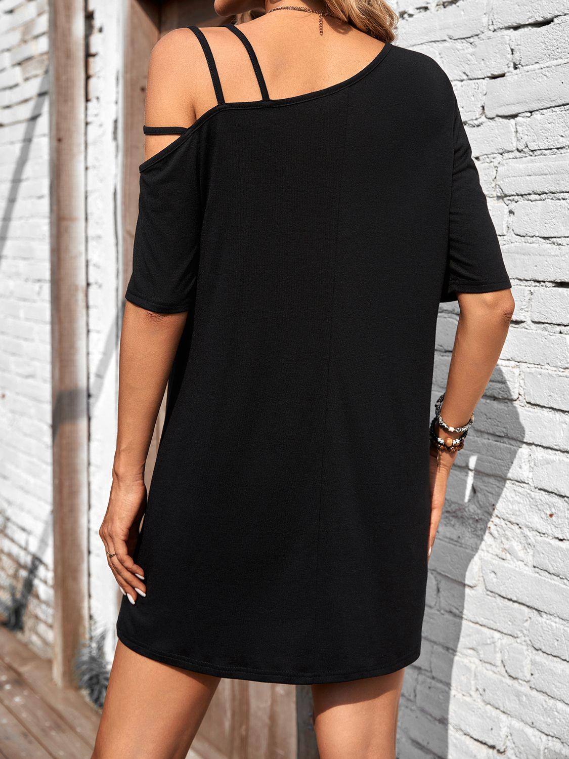 Asymmetrical Neck Half Sleeve Mini Dress - Clothes For Her Online Store