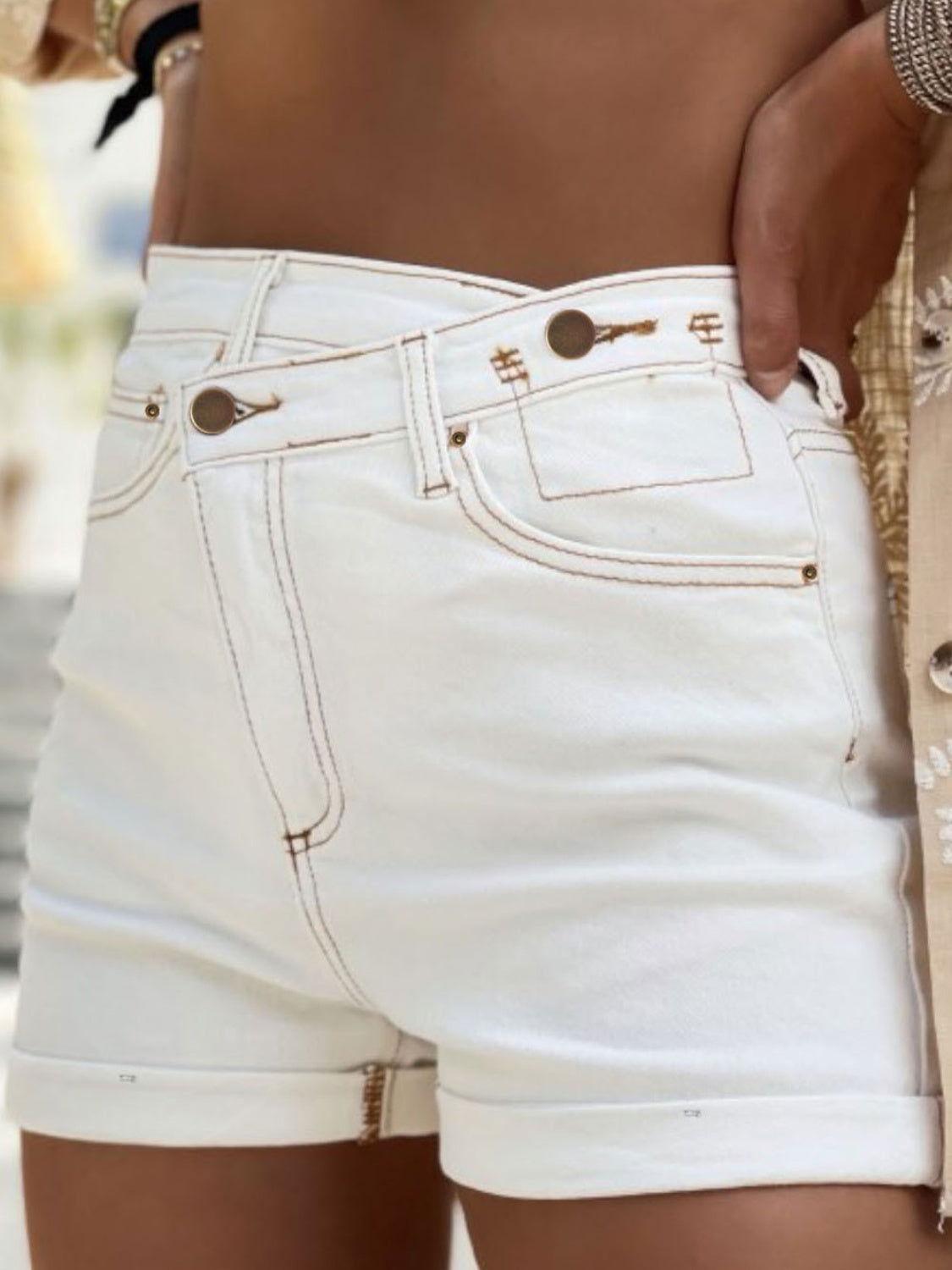 Asymmetrical Waist Denim Shorts - Clothes For Her Online Store