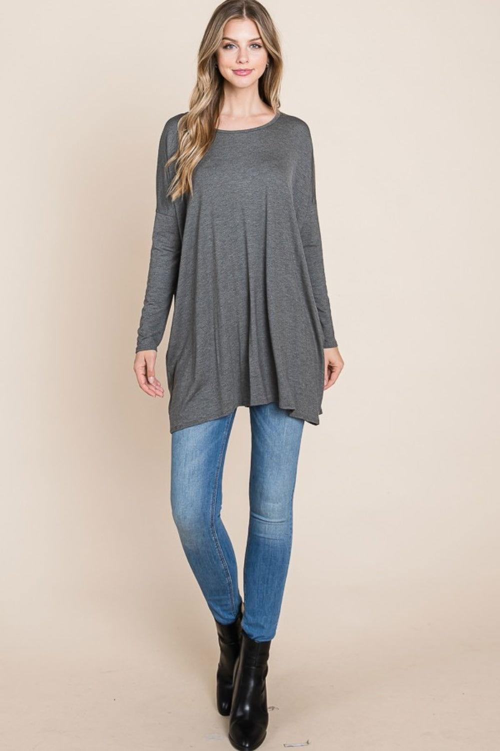 BOMBOM Round Neck Long Sleeve Oversized Top