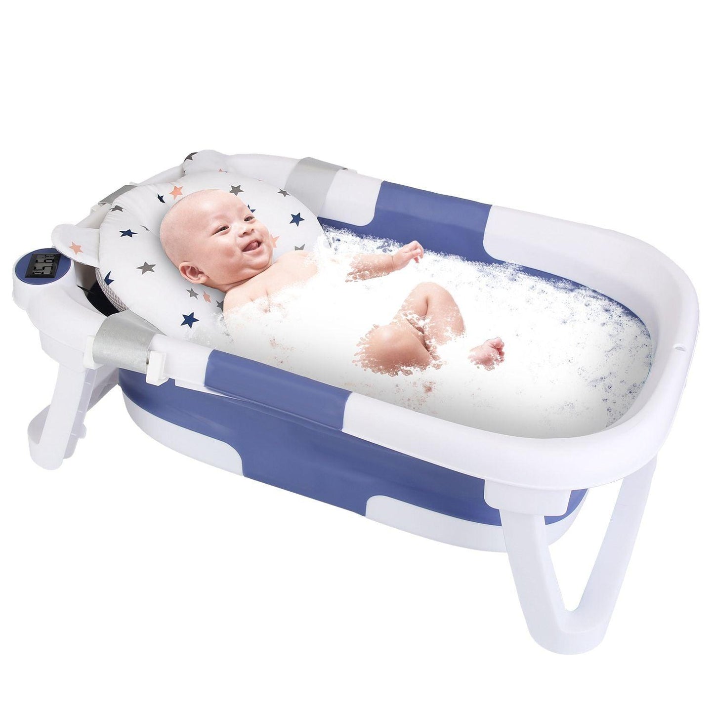 Baby Bath Tub with Thermometer Collapsible Travel-Friendly 0-24Months Baby Bathtub - Clothes For Her Online Store