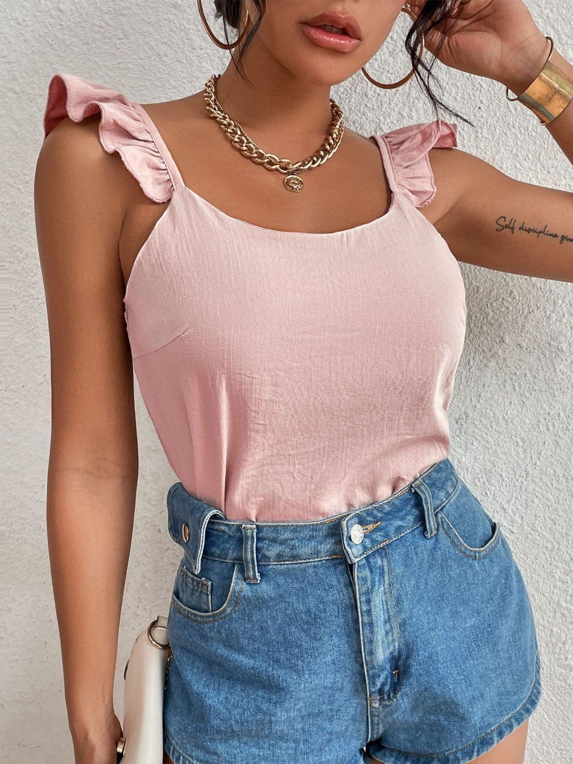 Backless Ruffled Scoop Neck Tank - Clothes For Her Online Store