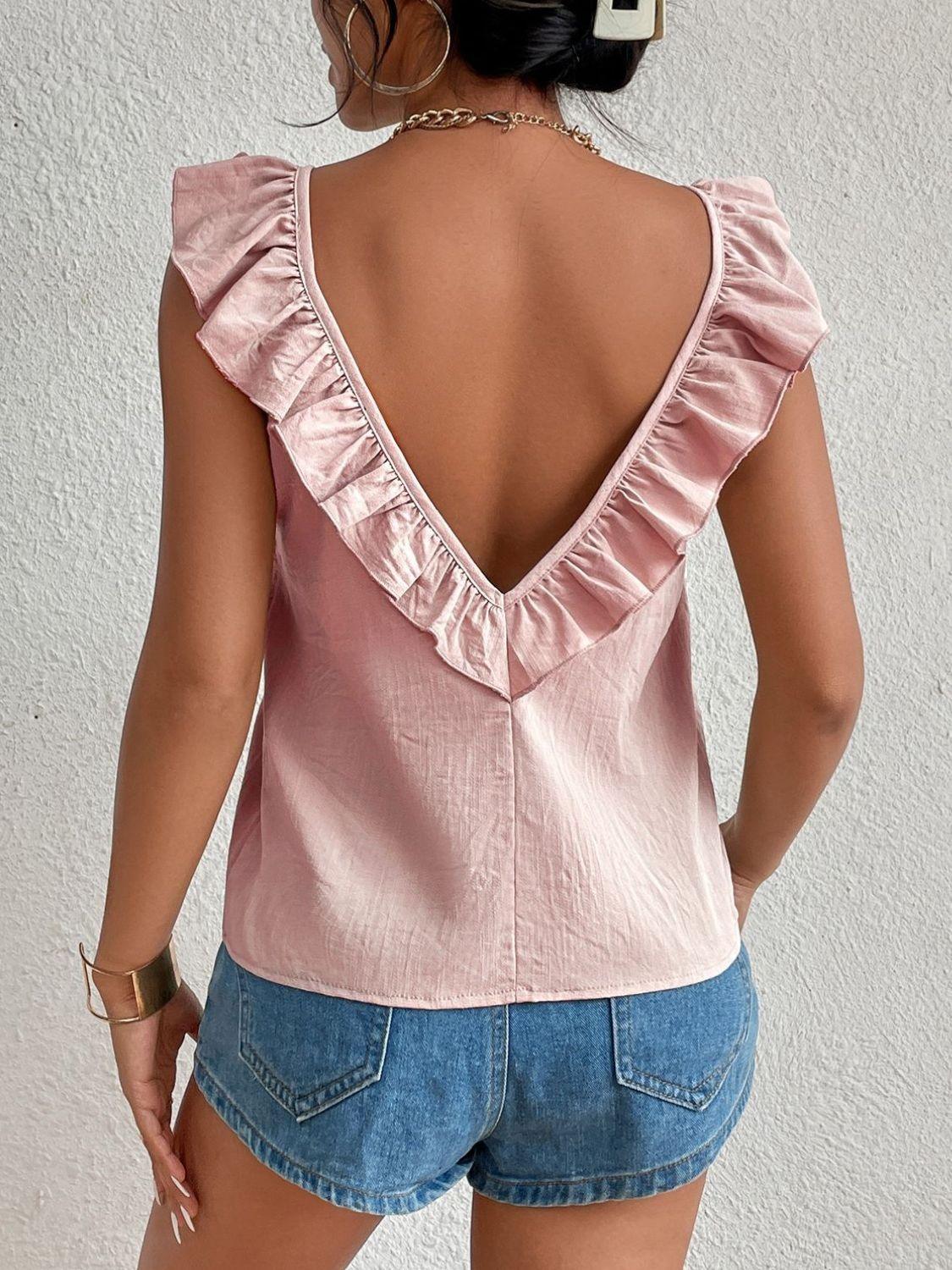 Backless Ruffled Scoop Neck Tank - Clothes For Her Online Store
