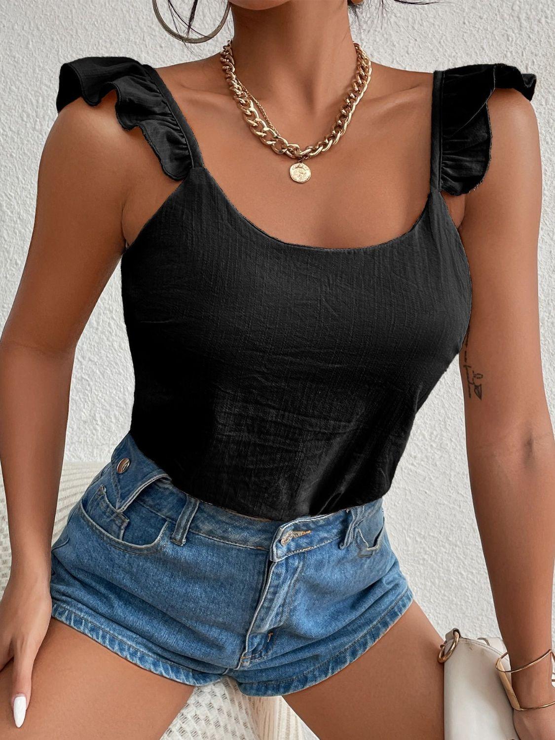 Backless Ruffled Scoop Neck Tank - Clothes For Her Online Store