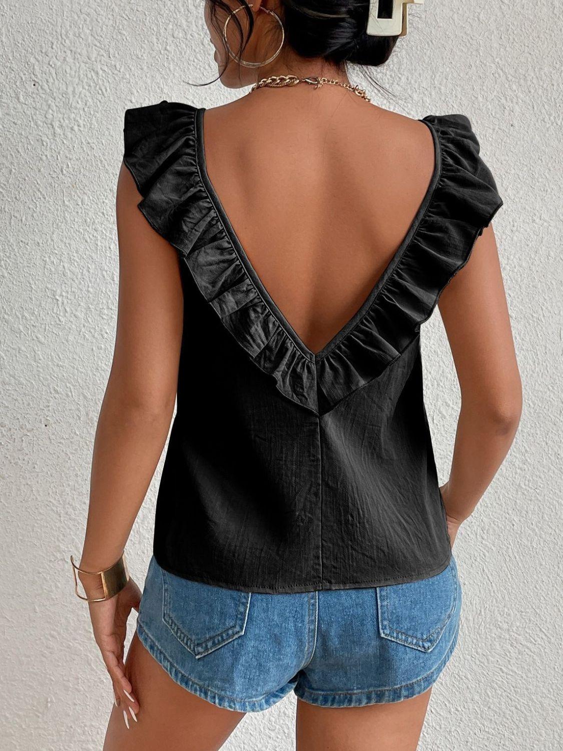 Backless Ruffled Scoop Neck Tank - Clothes For Her Online Store