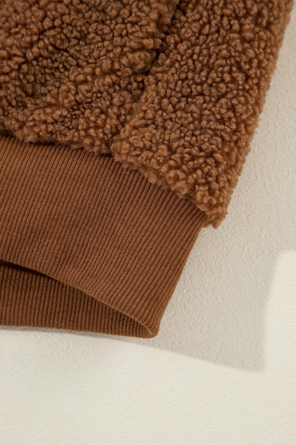 Baseball Collar Long Sleeve Sherpa Jacket - Clothes For Her Online Store