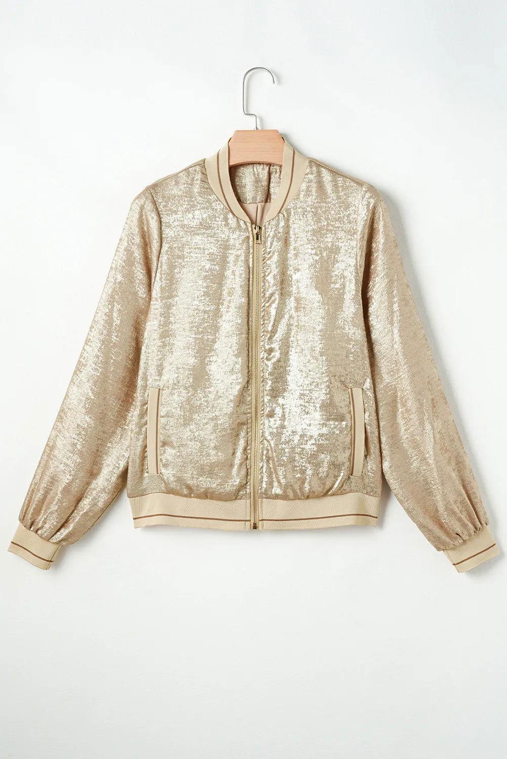 Baseball Collar Zip Up Long Sleeve Jacket - Clothes For Her Online Store