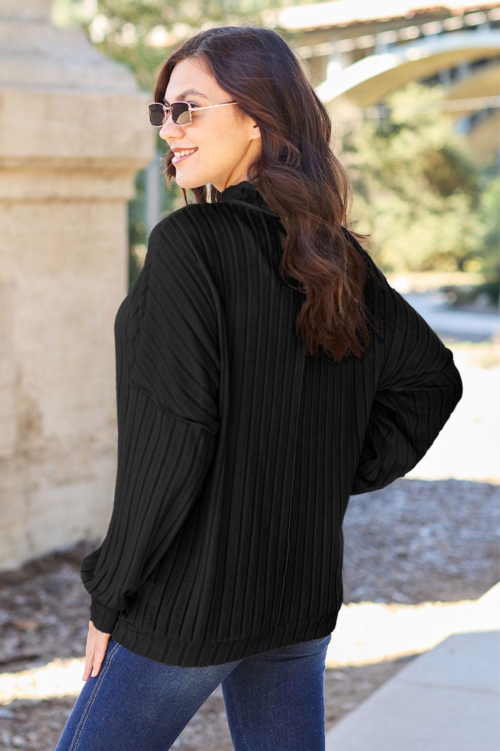 Basic Bae Full Size Ribbed Exposed Seam Mock Neck Knit Top - Clothes For Her Online Store