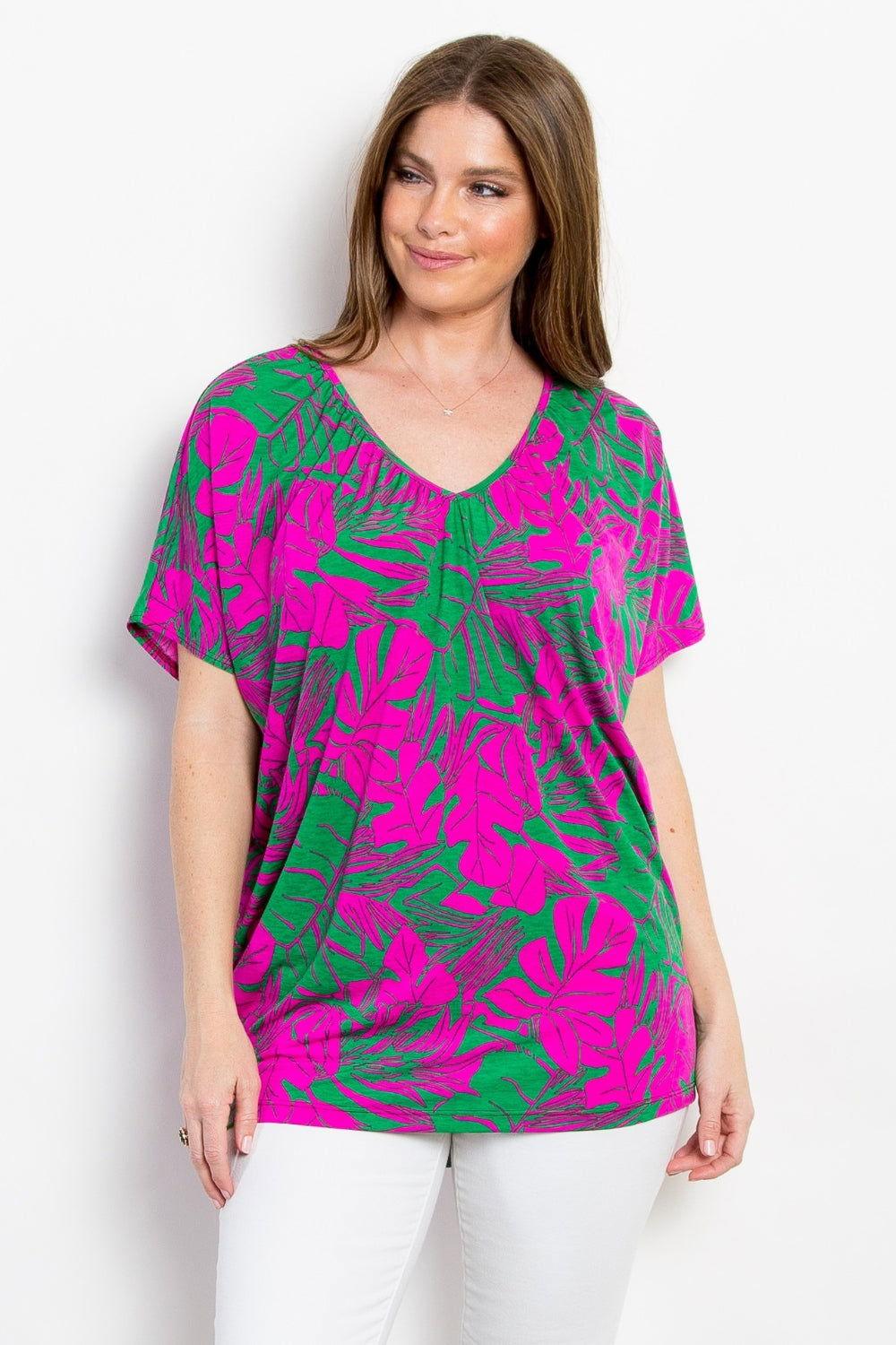 Be Stage Contrast Printed Short Sleeve Top - Clothes For Her Online Store
