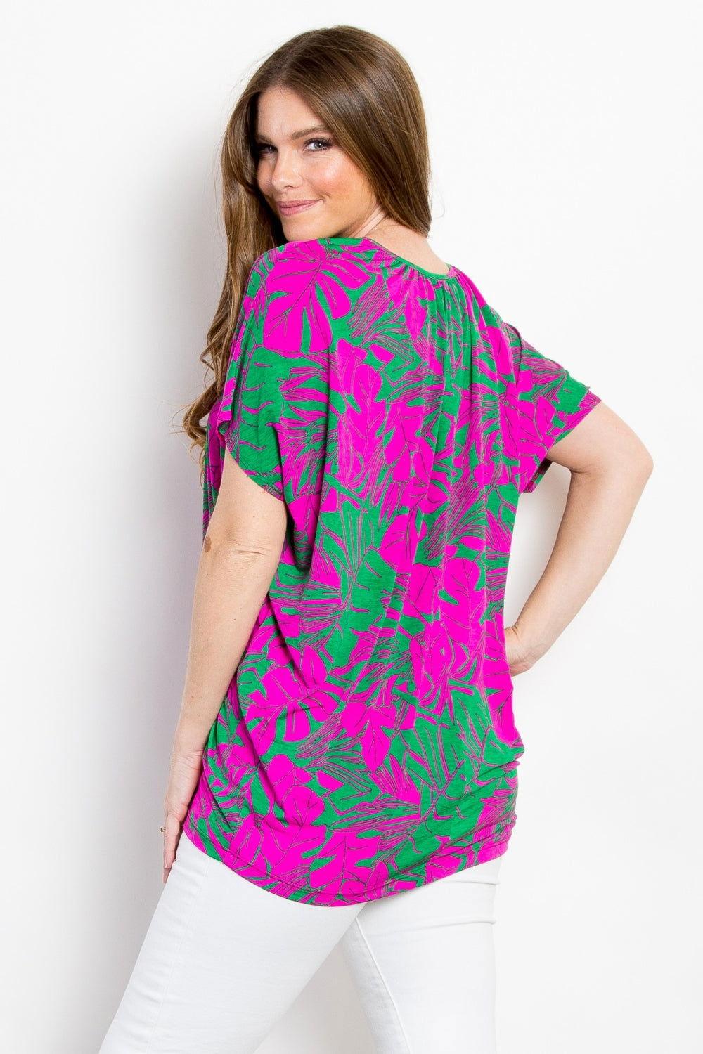 Be Stage Contrast Printed Short Sleeve Top - Clothes For Her Online Store