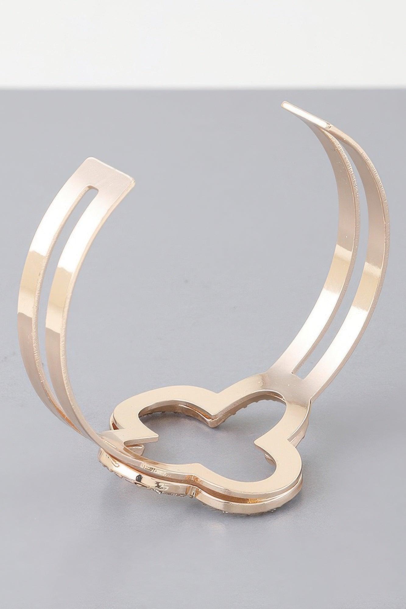 Bejeweled Clover Double Cuff Bracelet - Clothes For Her Online Store