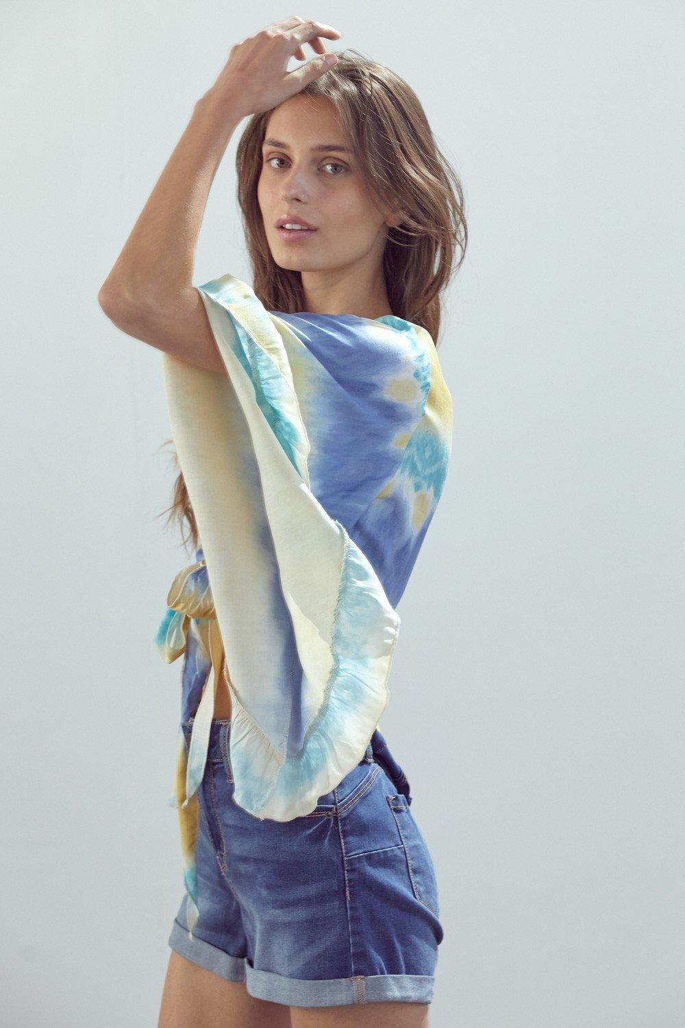 Bell-Sleeve Tie-Dye Crop Top with Flowy Sleeves - Clothes For Her Online Store