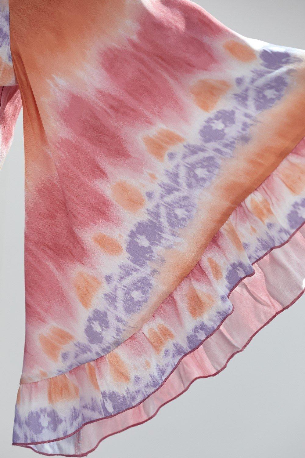 Bell-Sleeve Tie-Dye Crop Top with Flowy Sleeves - Clothes For Her Online Store
