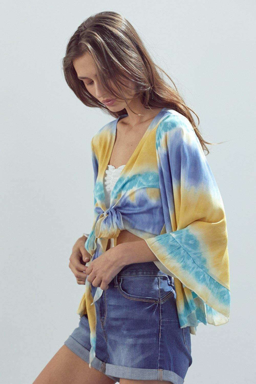Bell-Sleeve Tie-Dye Crop Top with Flowy Sleeves - Clothes For Her Online Store