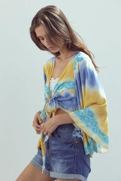 Bell-Sleeve Tie-Dye Crop Top with Flowy Sleeves - Clothes For Her Online Store