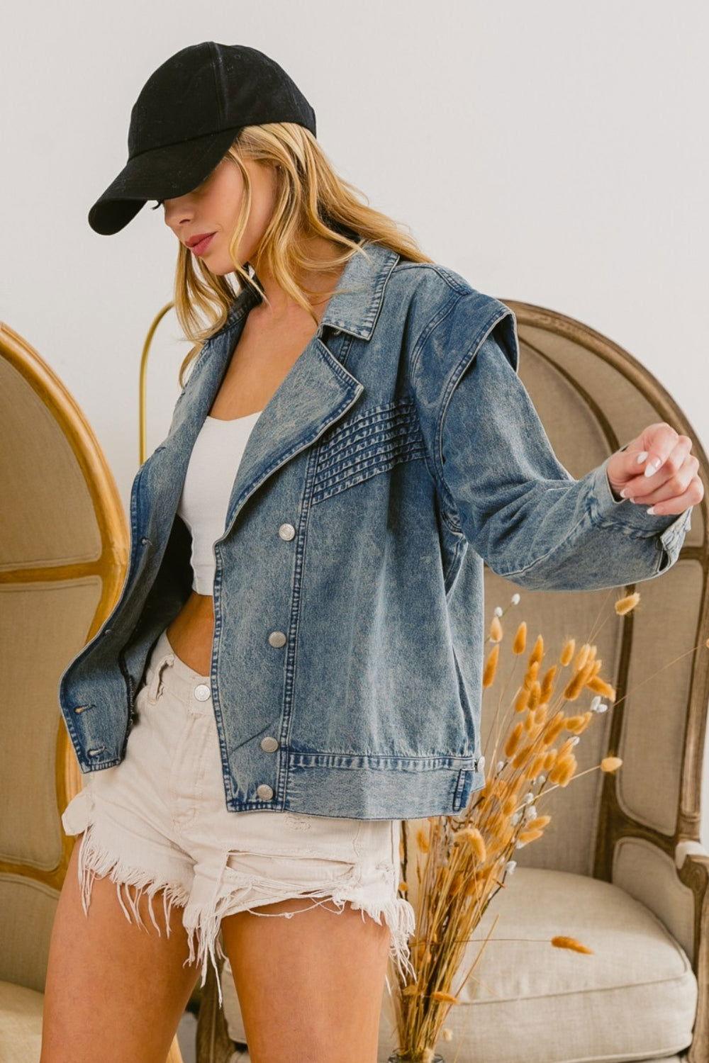 BiBi Button Up Long Sleeve Denim Jacket - Clothes For Her Online Store