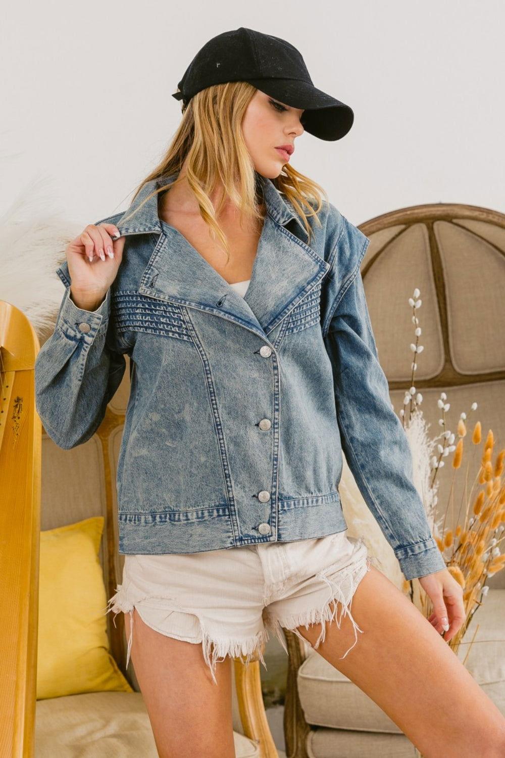 BiBi Button Up Long Sleeve Denim Jacket - Clothes For Her Online Store