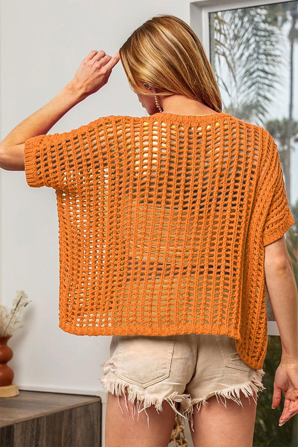 BiBi Hollowed Out Short Sleeve Knit Cover Up - Clothes For Her Online Store