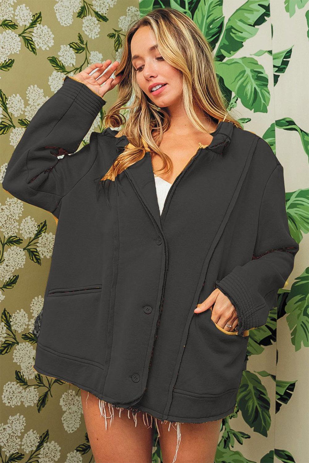 BiBi Single-Breasted Washed Fleece Jacket - Clothes For Her Online Store