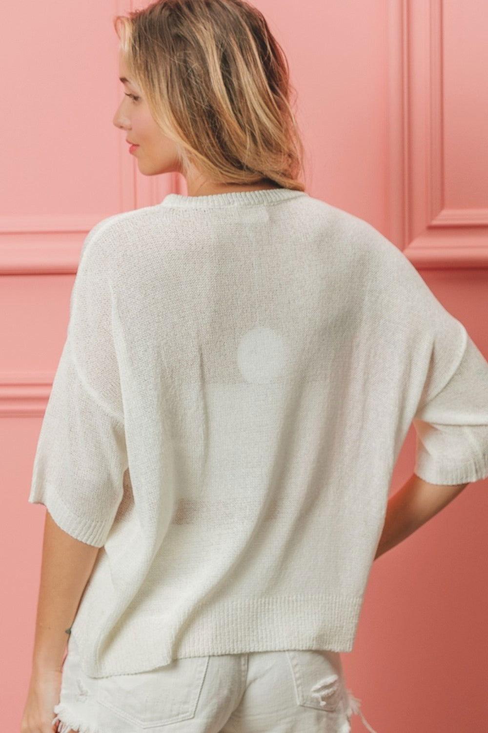 BiBi Striped Heart Contrast Knit Top - Clothes For Her Online Store