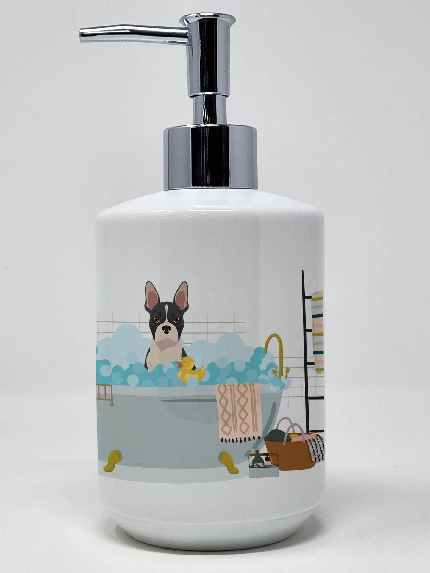 Black Boston Terrier Ceramic Soap Dispenser Hand Soap Dispenser Pump Bottles for Bathroom Kitchen, Empty Refillable Liquid Soap Container