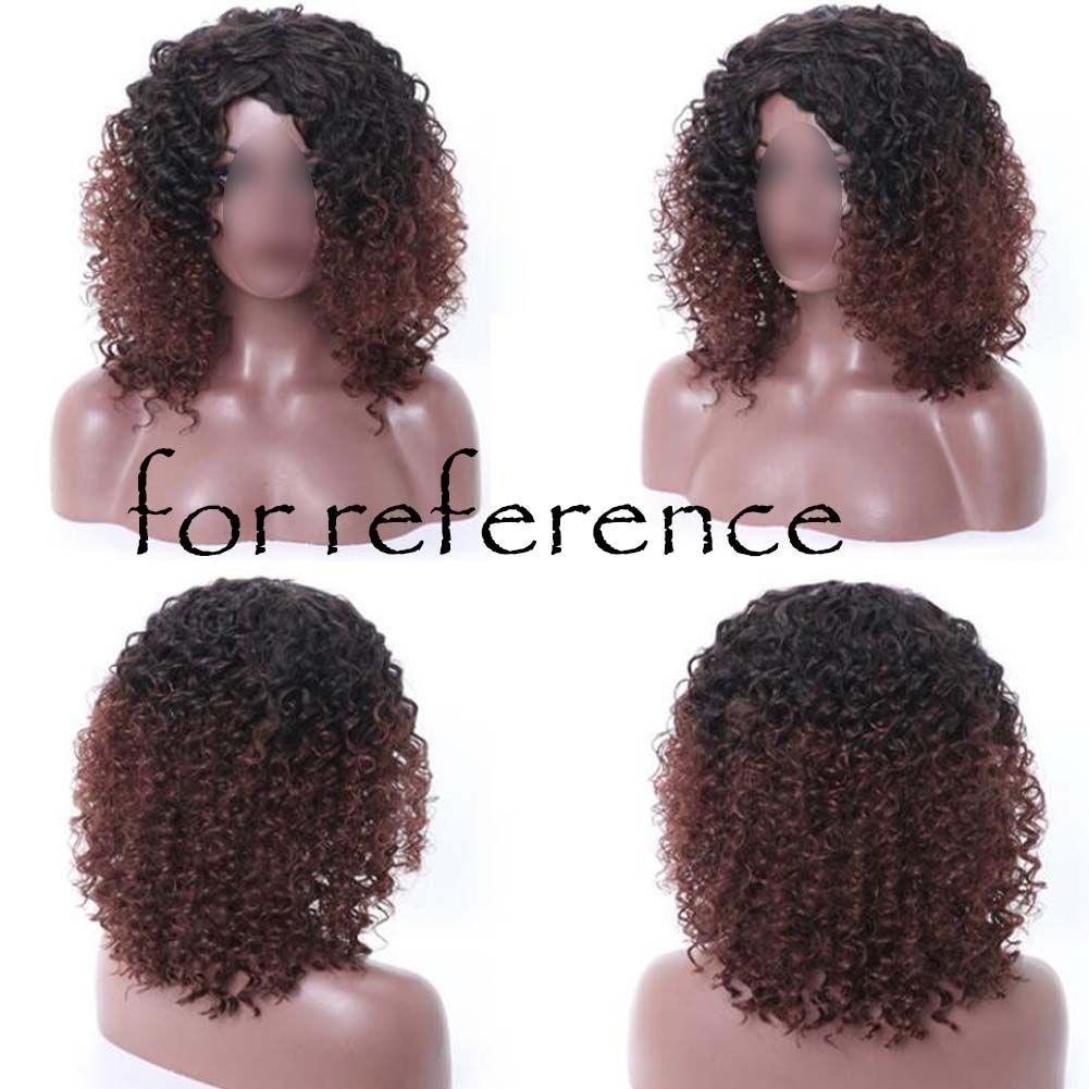 Black Brown Afro Hair Wig 2Tone Short Curly Fluffy Wigs with Bangs Synthetic Hair Full Wig,16 inch - Clothes For Her Online Store