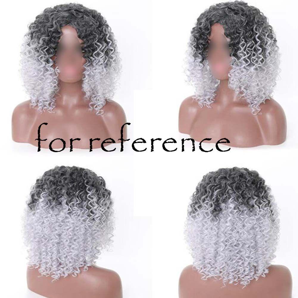Black Grey Afro Hair Wig 2Tone Short Curly Fluffy Wigs with Bangs Synthetic Hair Full Wig,16 inch - Clothes For Her Online Store