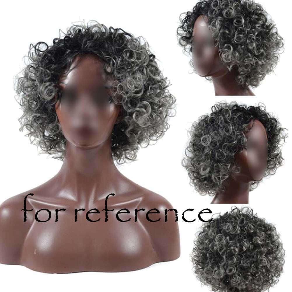 Black Grey Afro Short Curly Wigs Fluffy Wavy Synthetic Hair Wig 2Tone Natural Looking Full Wigs,12 inch - Clothes For Her Online Store