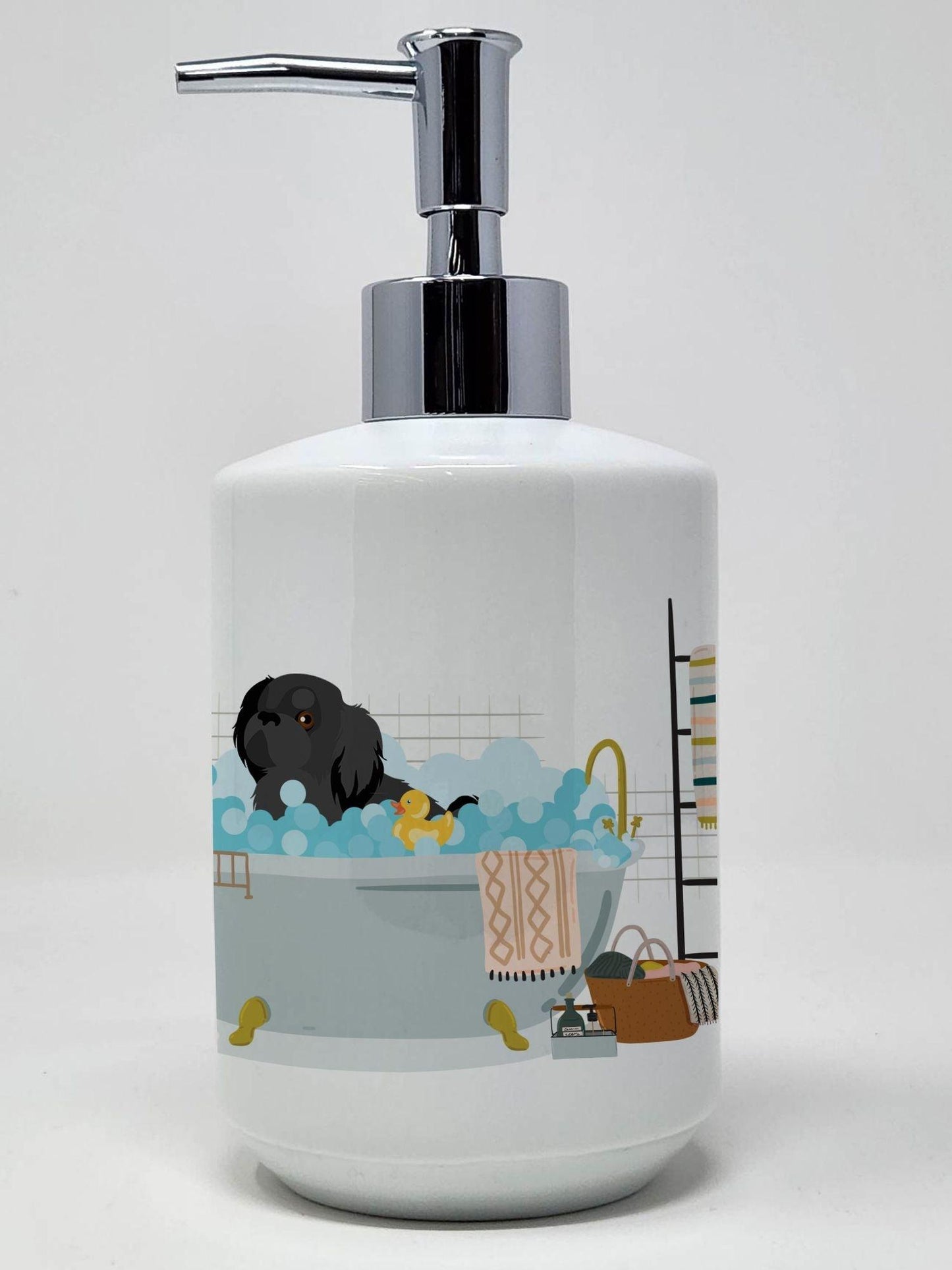Black Pekingese Ceramic Soap Dispenser Hand Soap Dispenser Pump Bottles for Bathroom Kitchen, Empty Refillable Liquid Soap Container