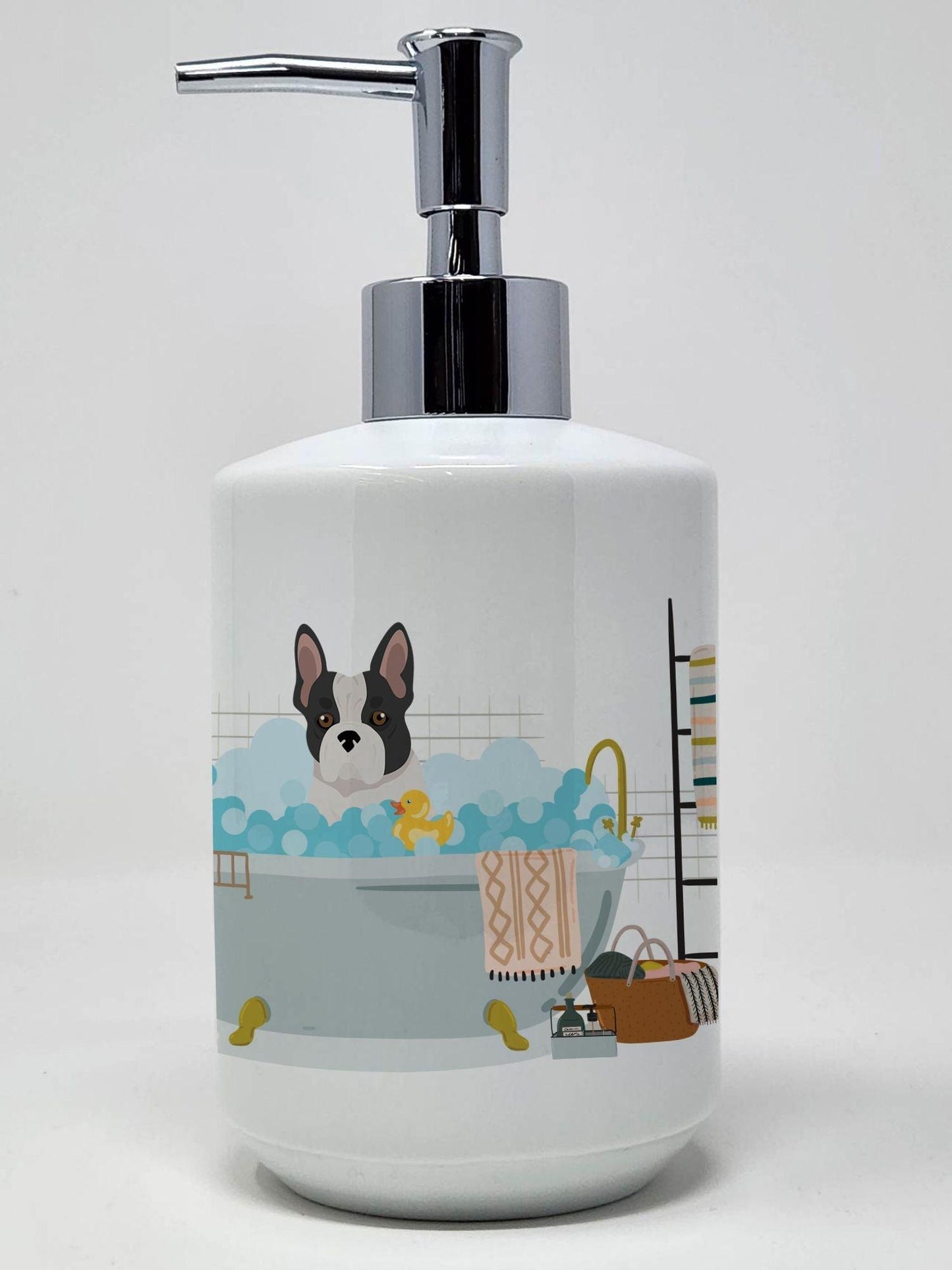 Black and White French Bulldog Ceramic Soap Dispenser Hand Soap Dispenser Pump Bottles for Bathroom Kitchen, Empty Refillable Liquid Soap Container