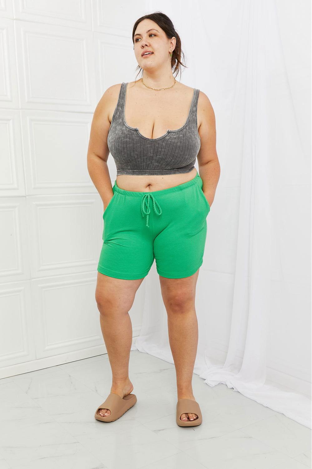 Blumin Apparel Too Good Full Size Ribbed Shorts in Green - Clothes For Her Online Store