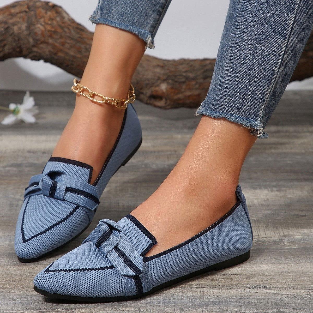 Bow Contrast Trim Point Toe Loafers - Clothes For Her Online Store