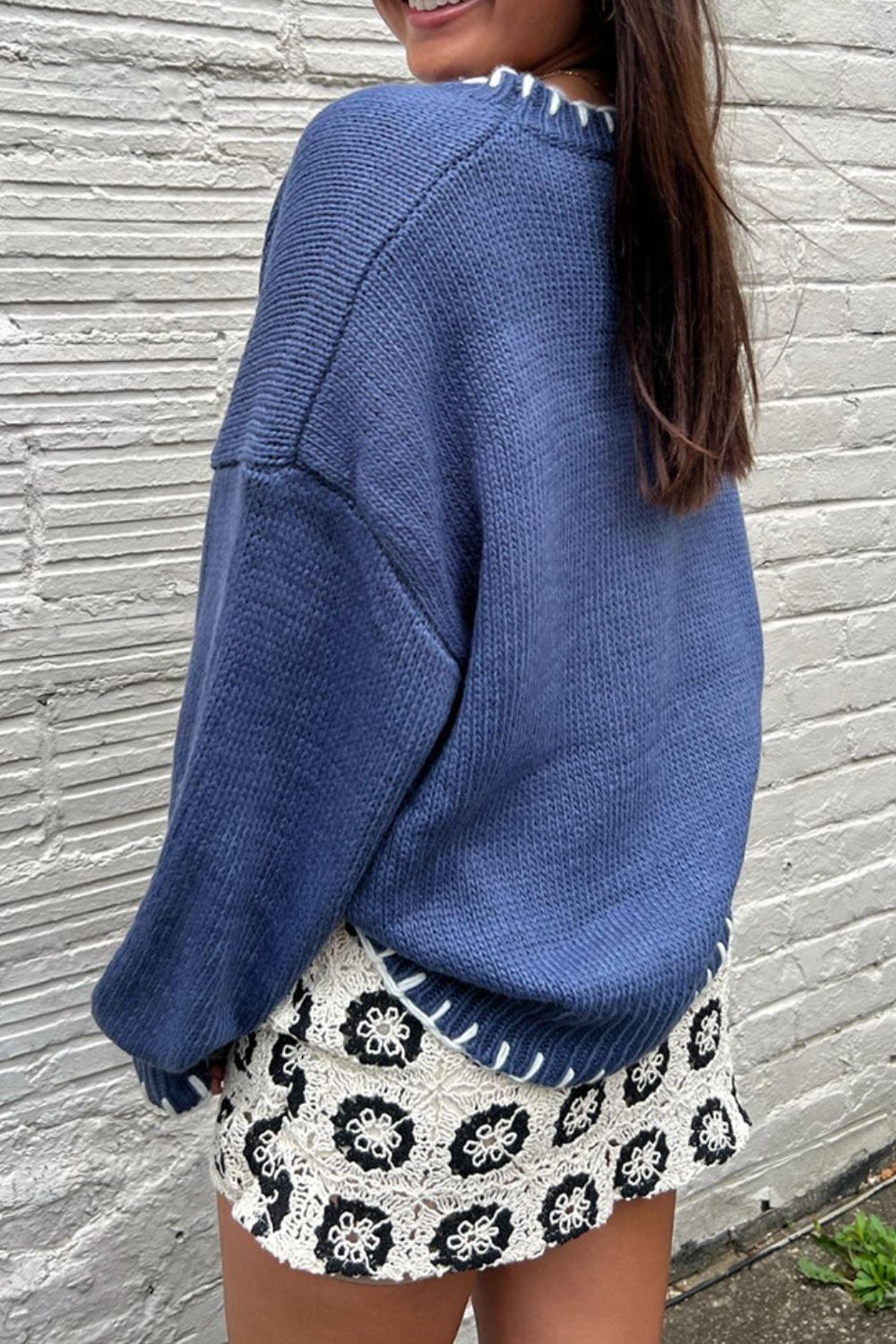 Bow Graphic Round Neck Long Sleeve Sweater - Clothes For Her Online Store