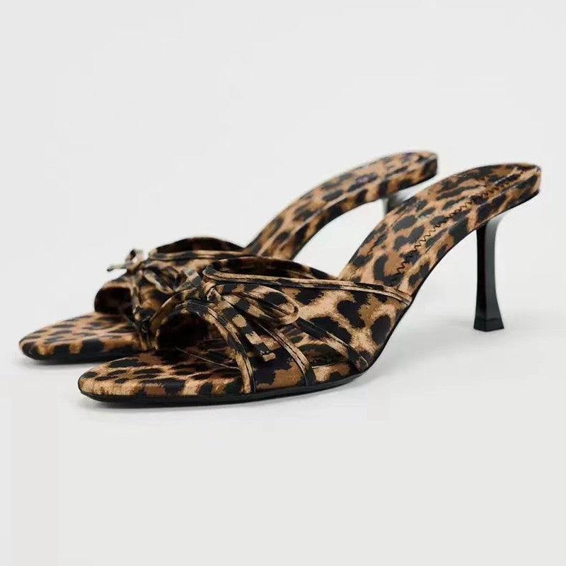 Bow Leopard Kitten Heel Sandals - Clothes For Her Online Store