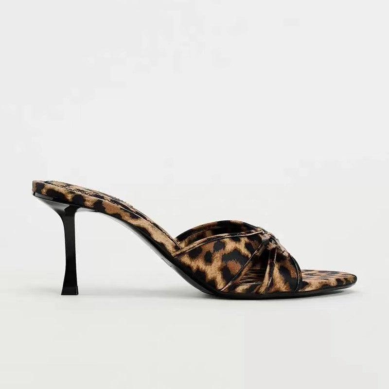 Bow Leopard Kitten Heel Sandals - Clothes For Her Online Store