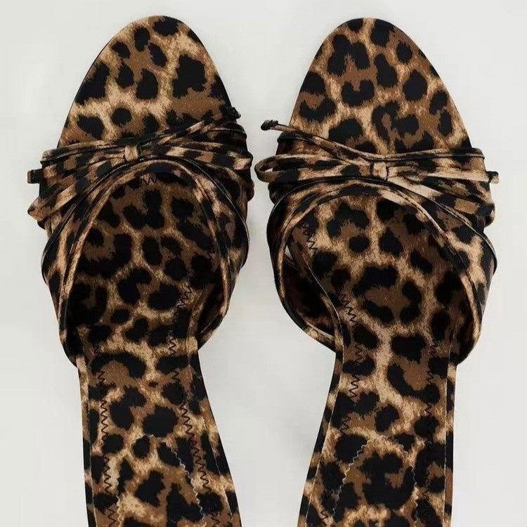 Bow Leopard Kitten Heel Sandals - Clothes For Her Online Store