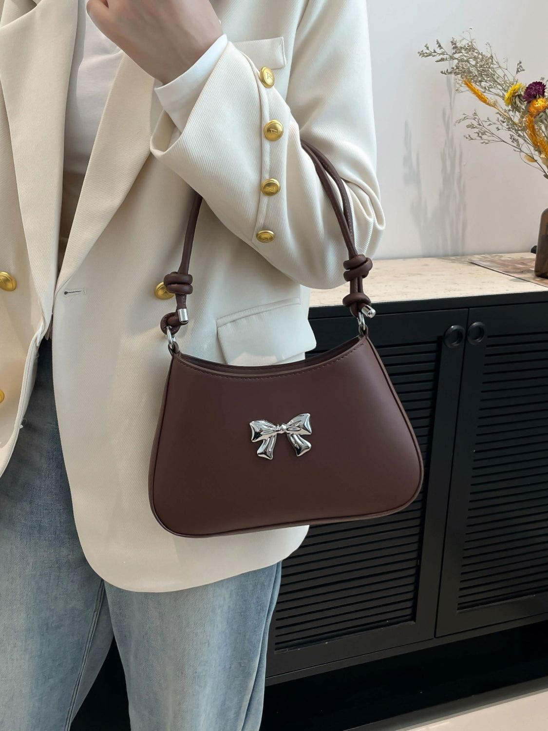 Bow PU Leather Knotted Strap Handbag - Clothes For Her Online Store