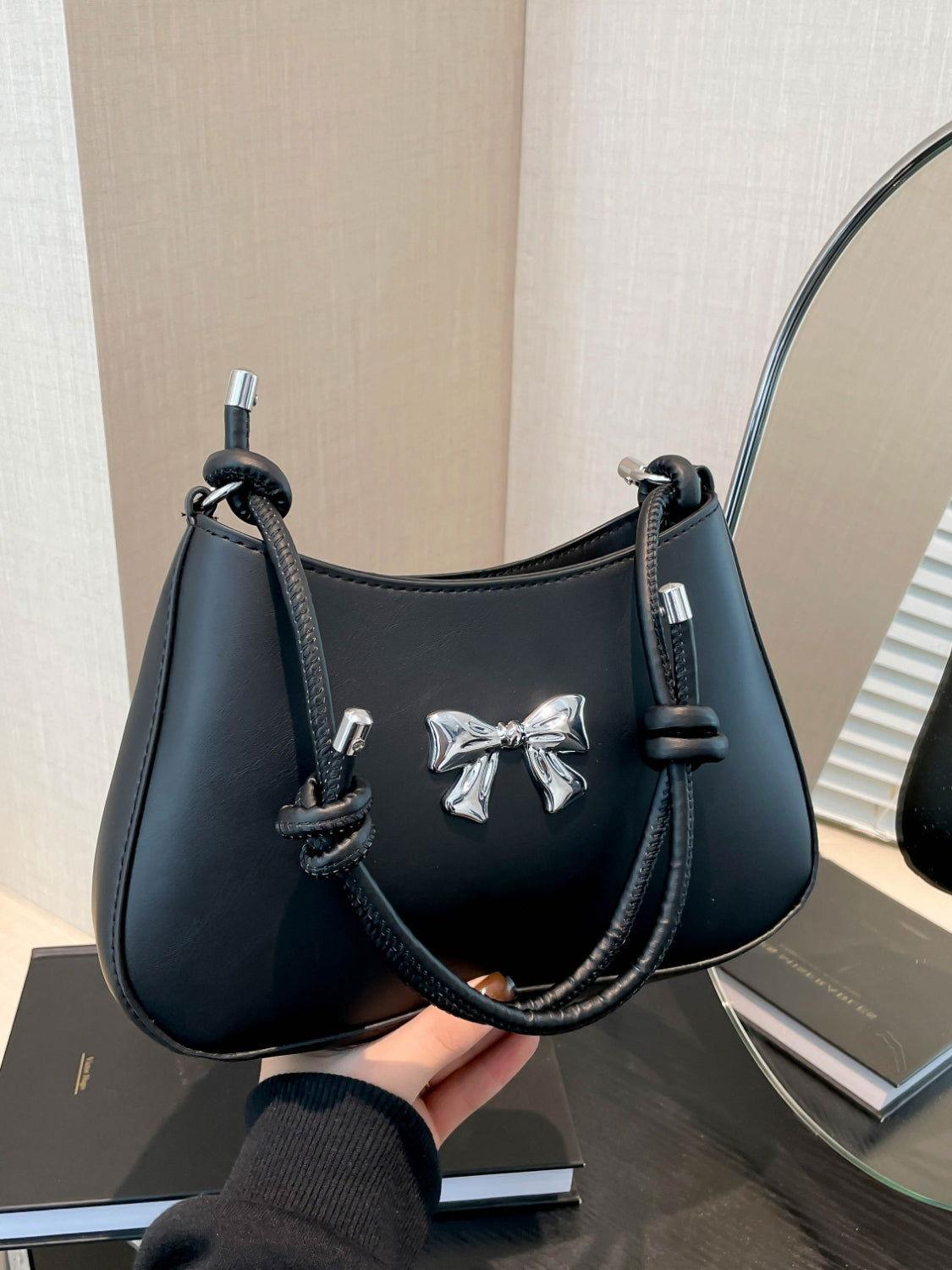 Bow PU Leather Knotted Strap Handbag - Clothes For Her Online Store