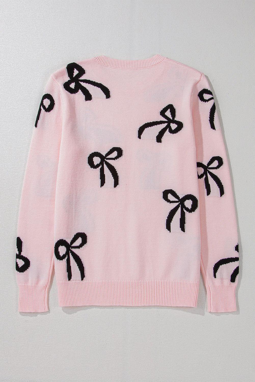 Bow Pattern Round Neck Loose Fit Sweater - Clothes For Her Online Store