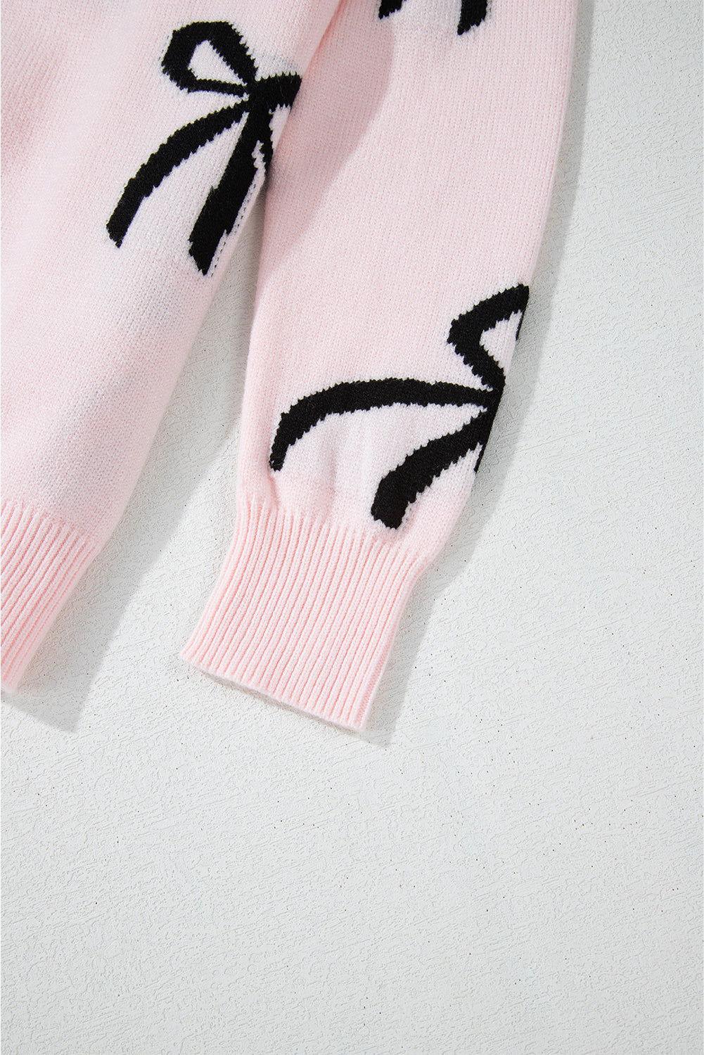 Bow Pattern Round Neck Loose Fit Sweater - Clothes For Her Online Store