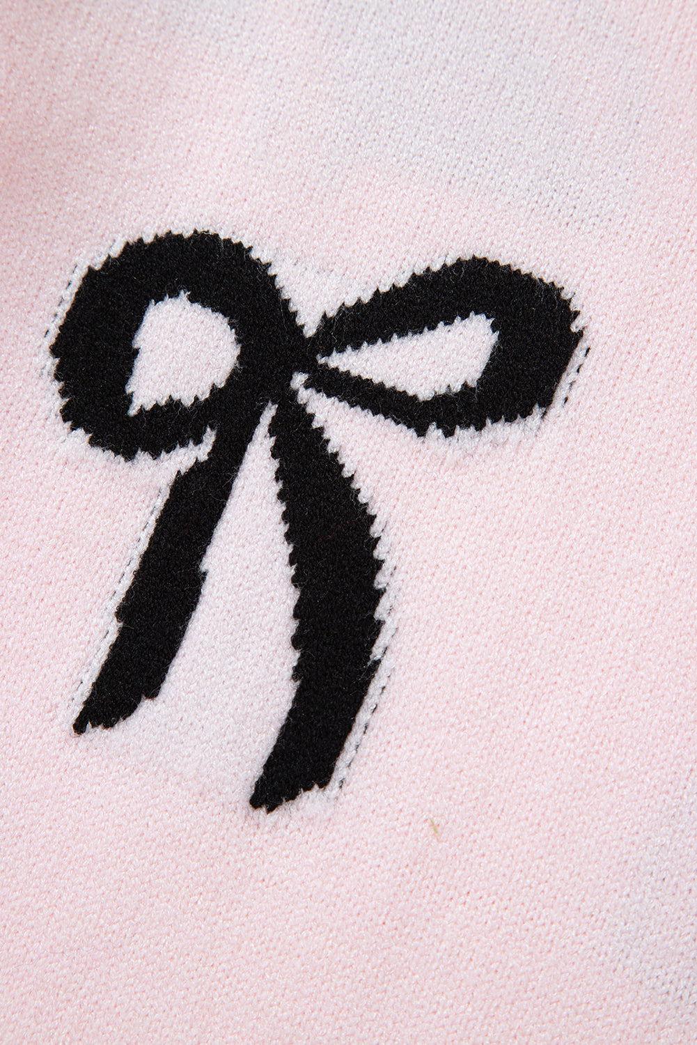 Bow Pattern Round Neck Loose Fit Sweater - Clothes For Her Online Store