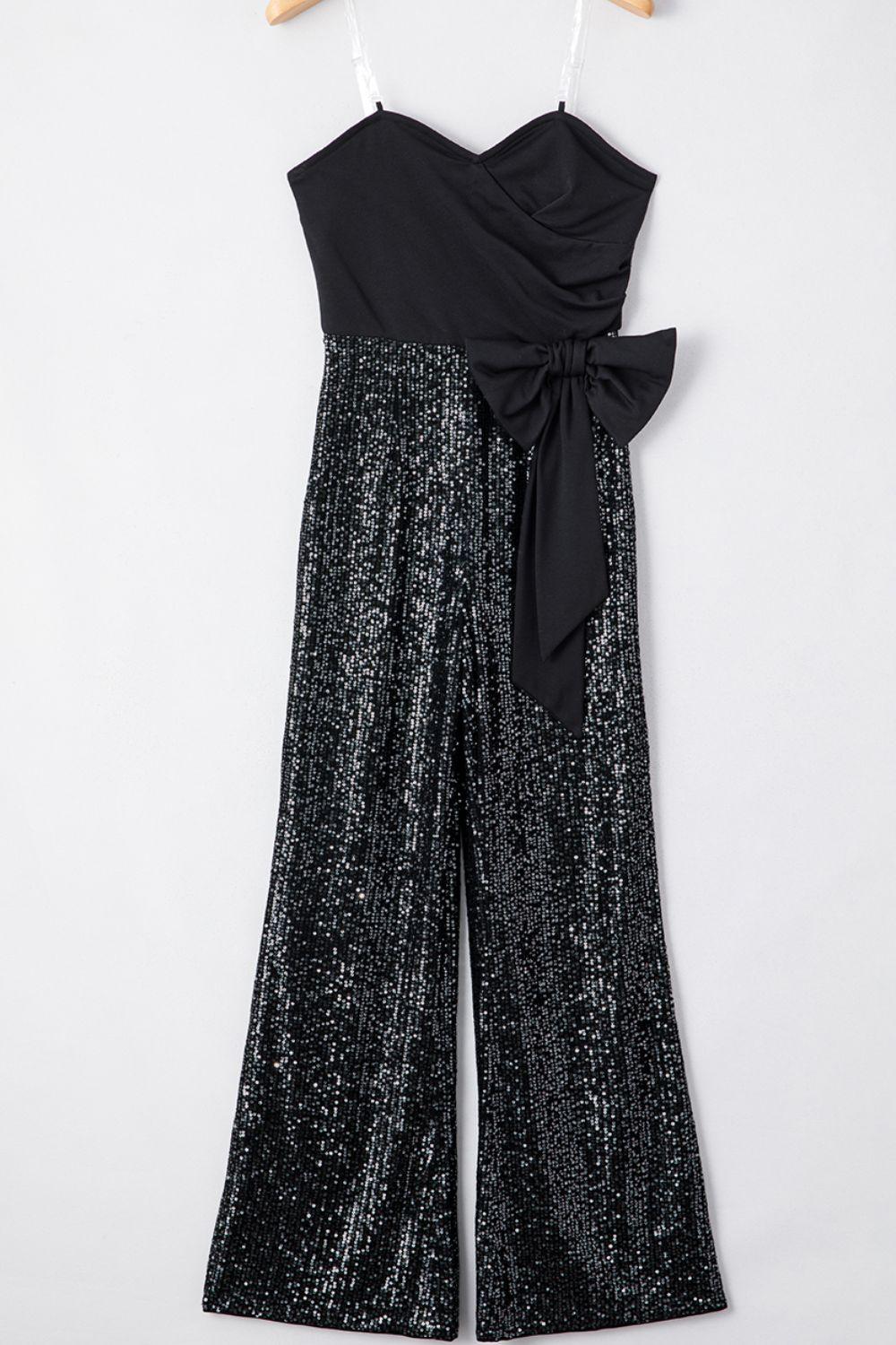 Bow Sequin Wide Leg Jumpsuit - Clothes For Her Online Store