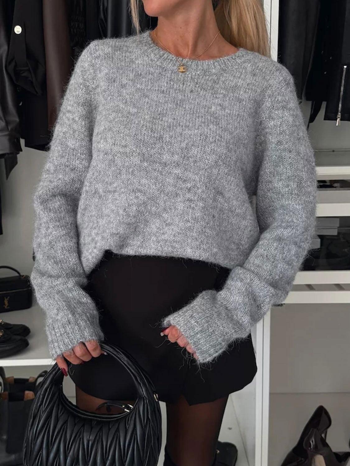 Bow Slit Back Round Neck Sweater - Clothes For Her Online Store