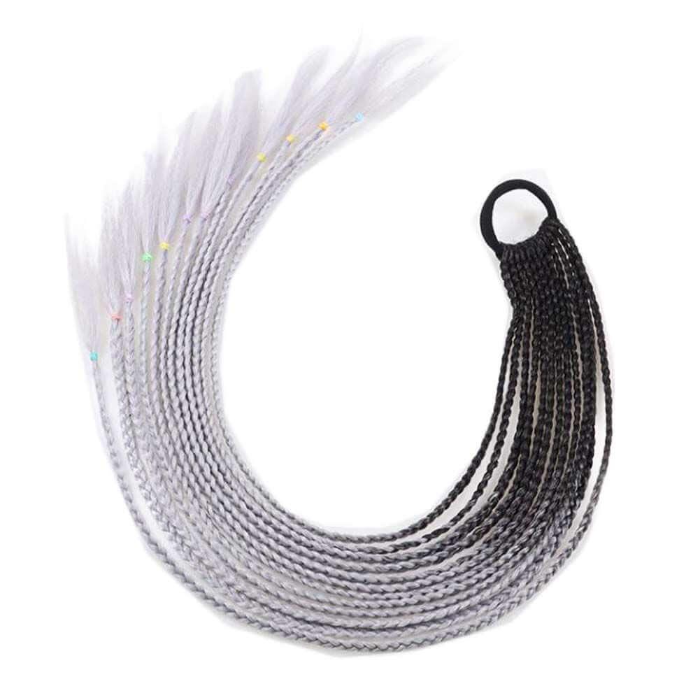 Braid Ponytail Wig Hair Extensions Pigtail Braid Nightclub Party Gradient Color Braid Hair Ring Hairpieces,Black to Grey Halloween Dress Up Cosplay - Clothes For Her Online Store