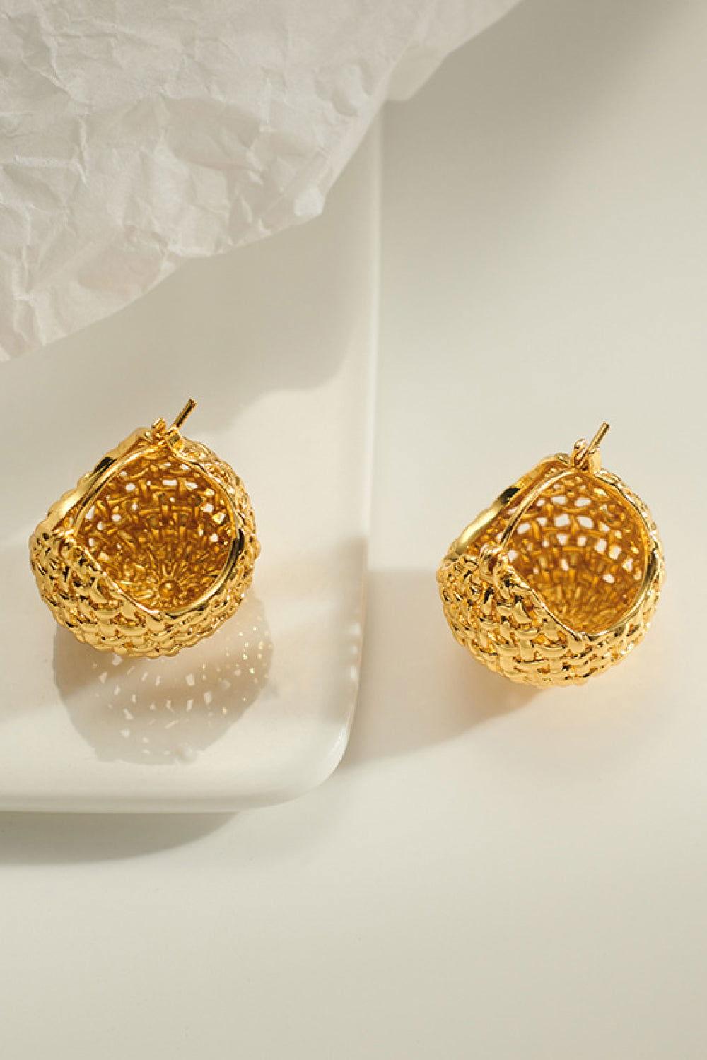 Braided Basket Metal Hoop Earrings - Clothes For Her Online Store