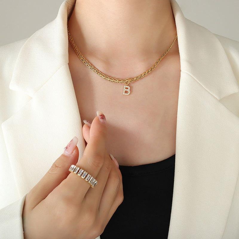 Brass Inlaid Zircon Letter Pendant Necklace - Clothes For Her Online Store
